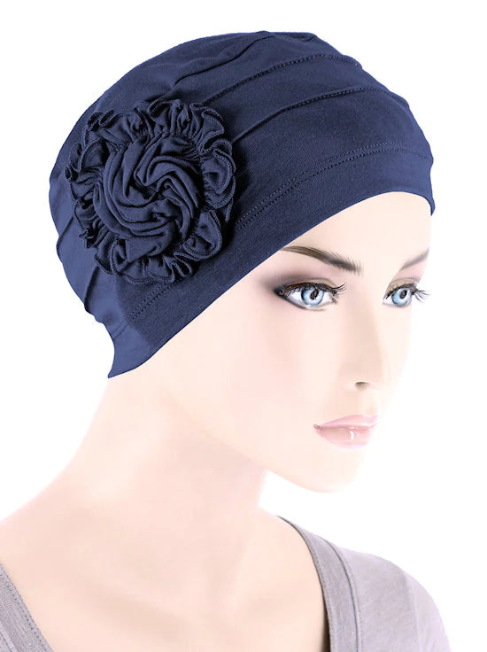 Bamboo Pleated Sunflower Cap - Navy Blue