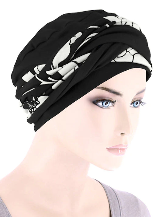 Twisty Turban in Buttery Soft Black Cream Floral