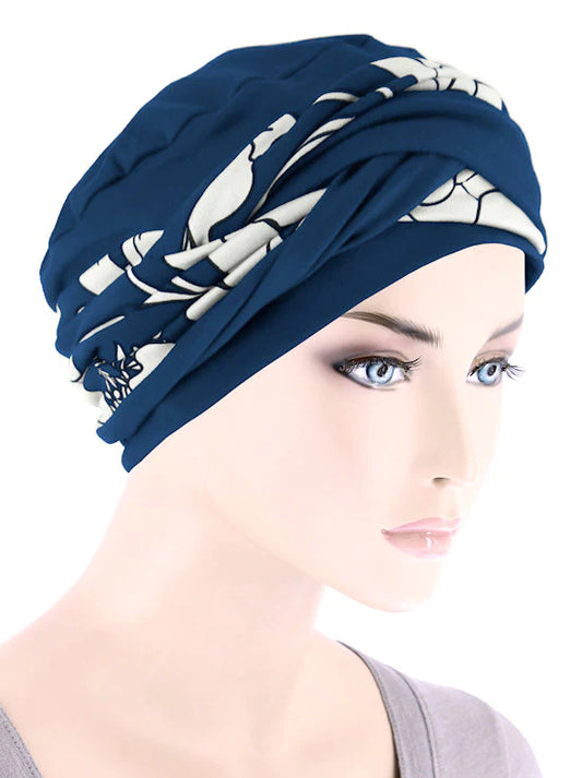 Twisty Turban in Buttery Soft Navy Cream Floral