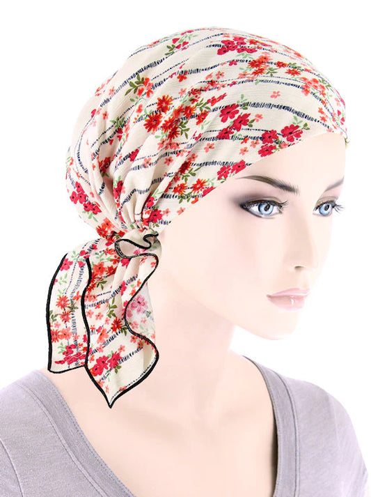 Red Floral Stripe Shorty Scarf
