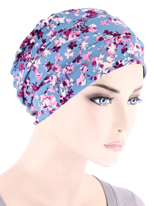 Blue Pink Petite Floral Chemo Cloche Cap